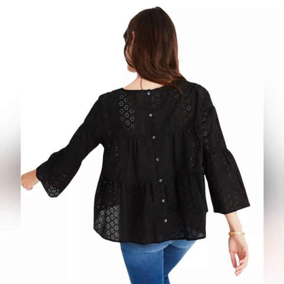 Madewell,‎ Size Small, Black Eyelet Tiered Button Back Top, - Picture 2 of 6